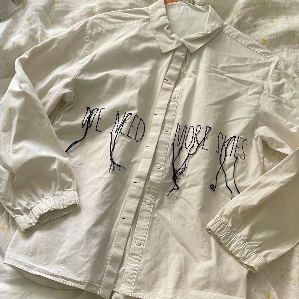 Zara Girls Embroidered Button-Up Shirt – 'We Need More Skies Size 11-12